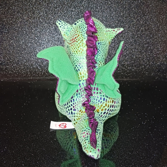 Ty Beanie Boos Cinder Green & Purple Sparkle Dragon. - Picture 4 of 8